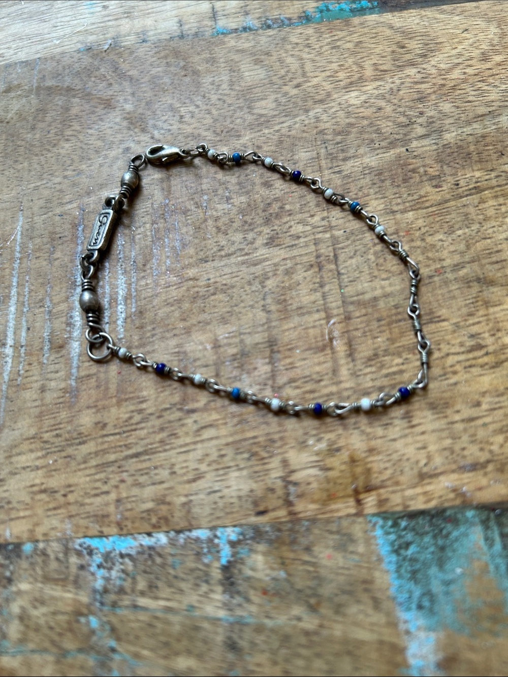 Guess delicate beaded chain  anklet gold with blue and white accents
